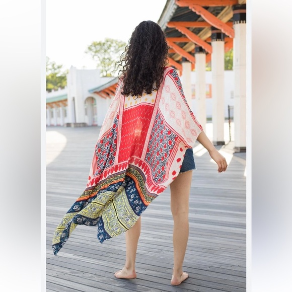 SAACHI Colorful Color block Floral Boxy Cut Kimono - Picture 5 of 9